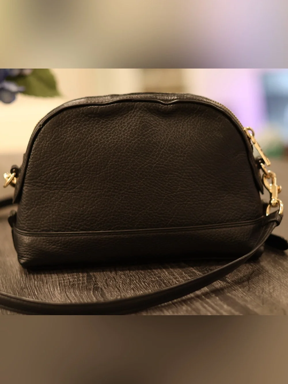 Coach Black Pebbled Leather Dome Crossbody Bag Gold Hardware Adjustable Strap